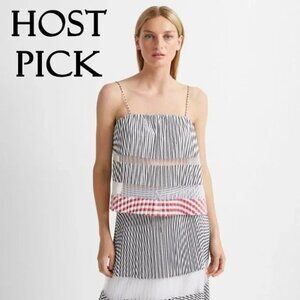 NWT Club Monaco striped & pleated sheer crop tank top cotton blend, XS
